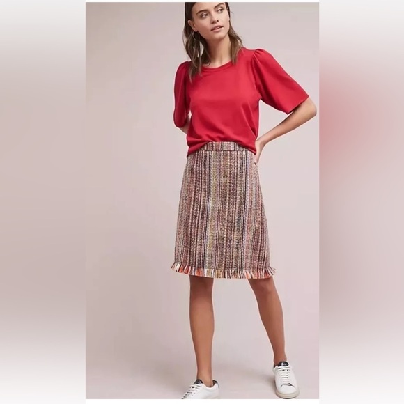 Anthropologie Maeve Zaira Multi colored Tweed Fringe Skirt - Picture 10 of 12
